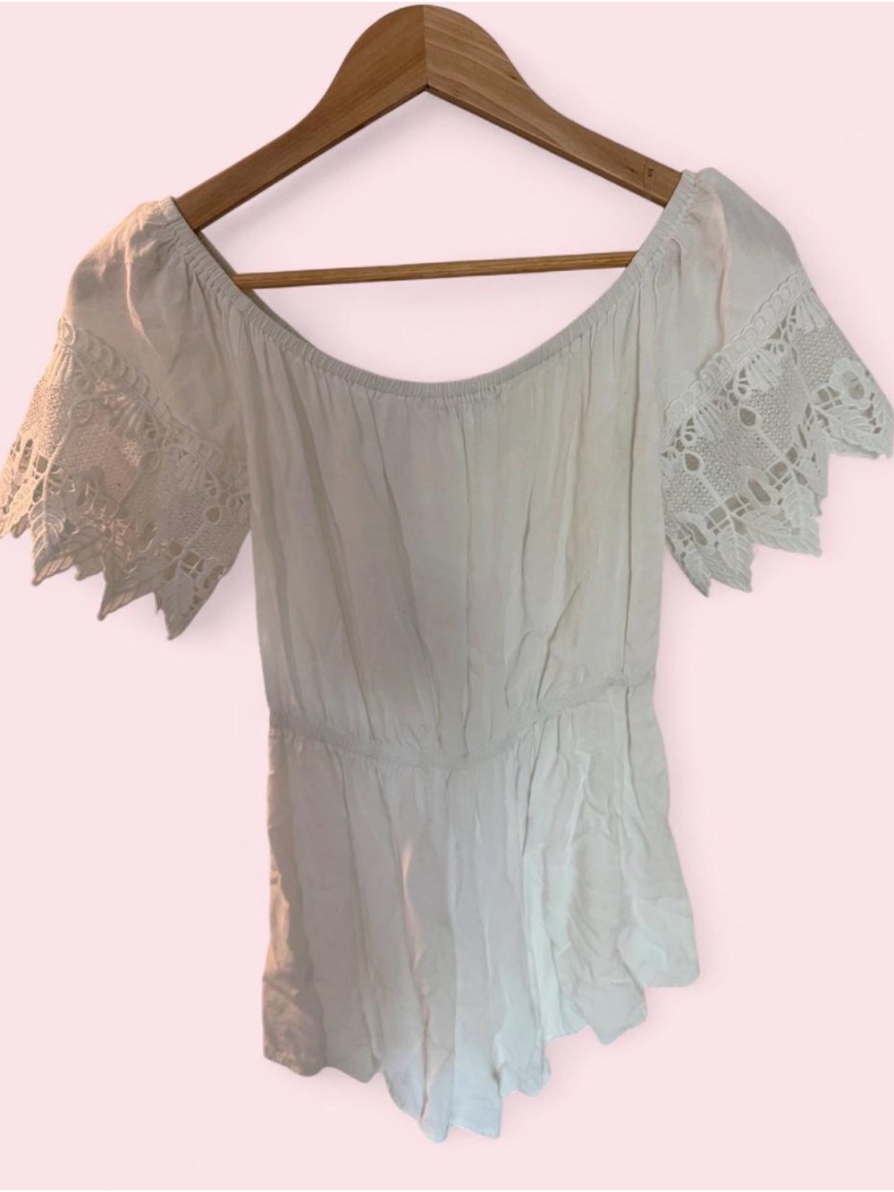 Women's White Off-Shoulder Lace Sleeve Romper